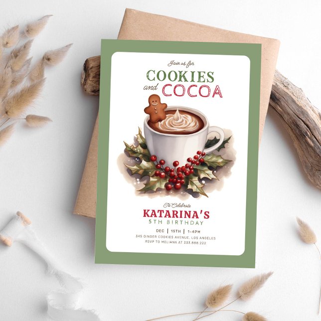 cookie and cocoa Christmas birthday party Invitation (Creator Uploaded)
