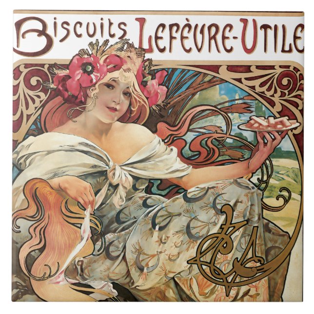 Cookie Art Nouveau Advertisement Alphonse Mucha Tile (Front)
