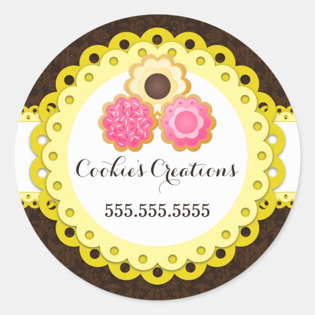 Cookie Bakery Damask Yellow Scallop Seals (Front)