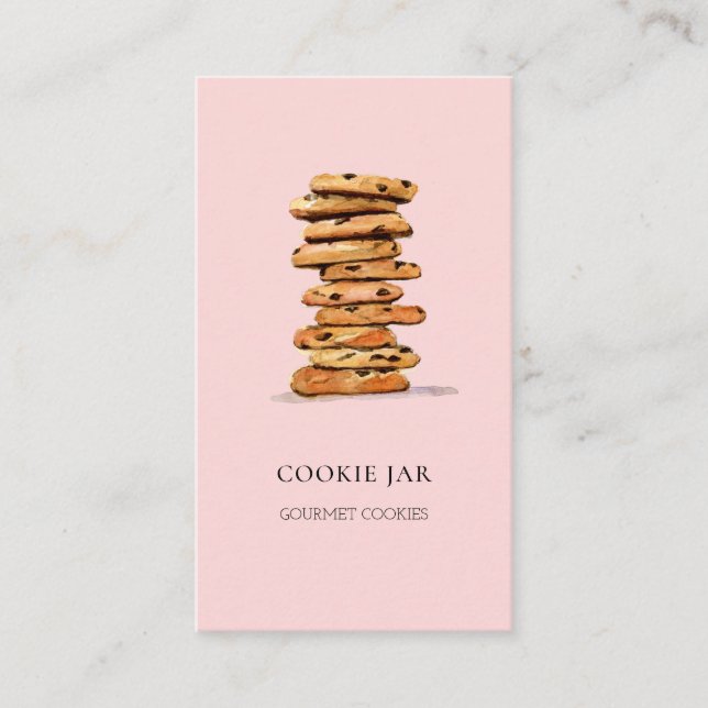 Cookie bakery watercolor pink business card (Front)