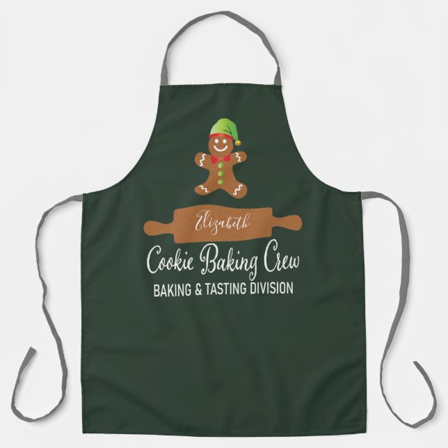 Cookie Baking Crew Funny Green Christmas Apron (Front)