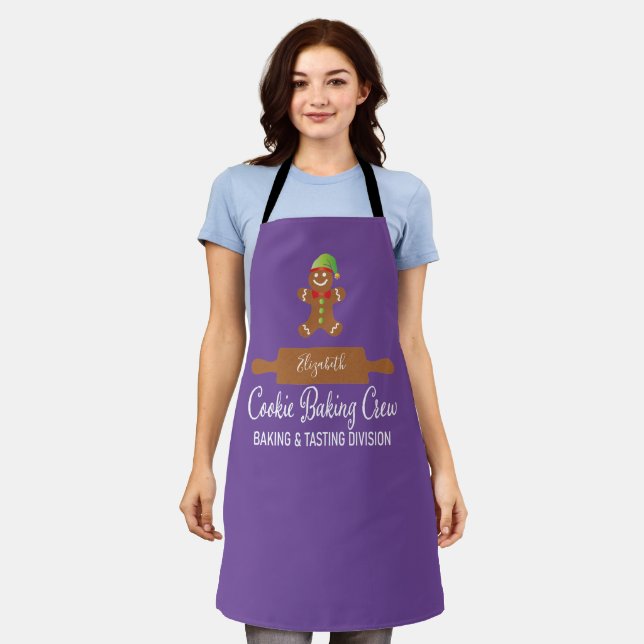 Cookie Baking Crew Funny Purple Christmas Apron (Worn)
