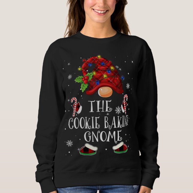 Cookie Baking Gnome Buffalo Plaid Christmas Tree L Sweatshirt (Front)