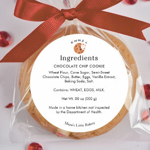 Cookie Bite Watercolor Bakery Ingredient List Classic Round Sticker