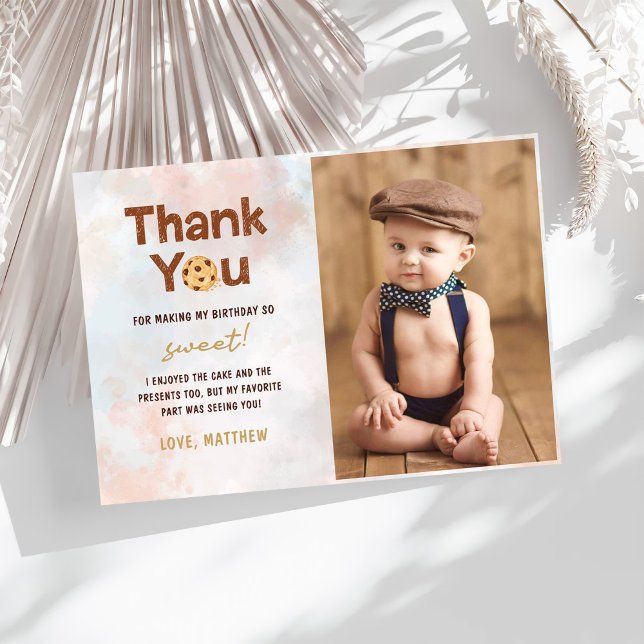 Cookie Boy Birthday Party Photo Thank You Card (Creator Uploaded)
