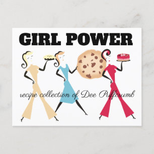 Cookie cake pie retro girls baking recipe card