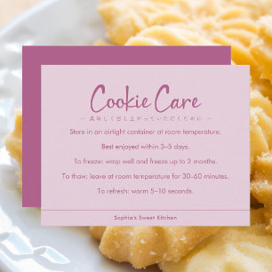 Cookie Care Instructions Pink Simple Typography Thank You Card