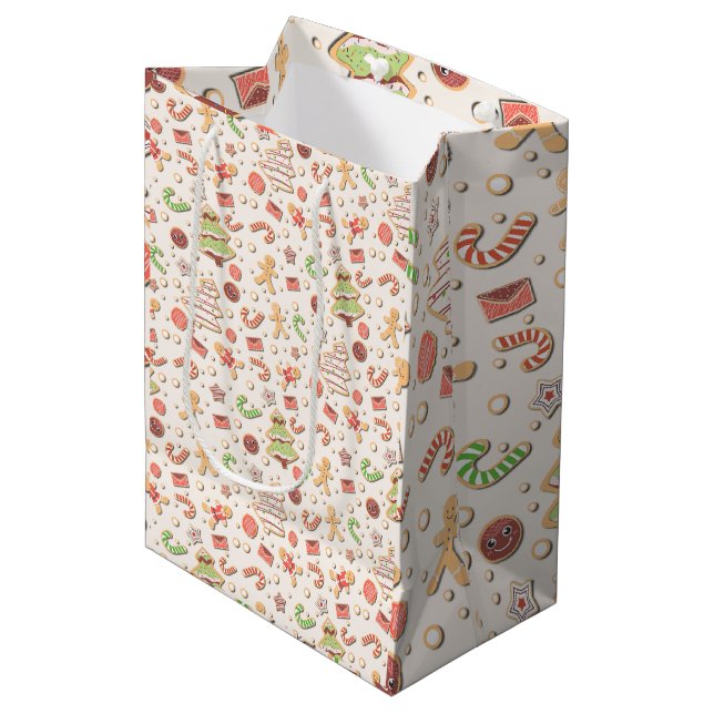 Cookie Christmas Pattern - Sweet and Festive Medium Gift Bag (Front Angled)