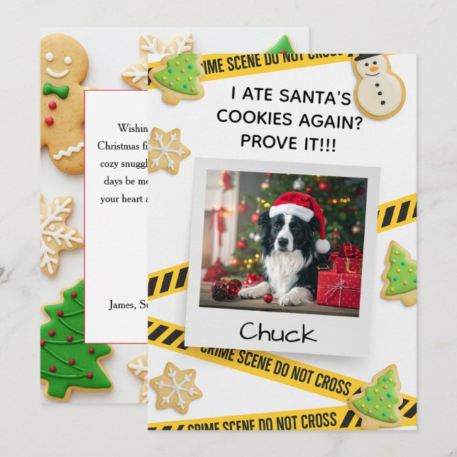 Cookie Crime Scene Funny Dog Christmas Card (Front/Back)