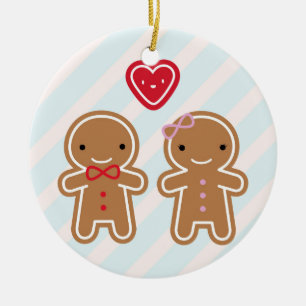 Cookie Cute Kawaii Gingerbread Couple Ceramic Tree Decoration
