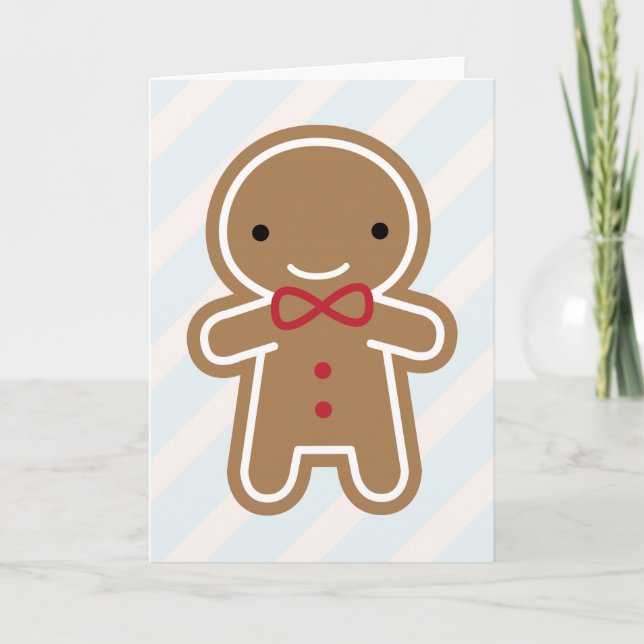 Cookie Cute Kawaii Gingerbread Man Holiday Card (Front)