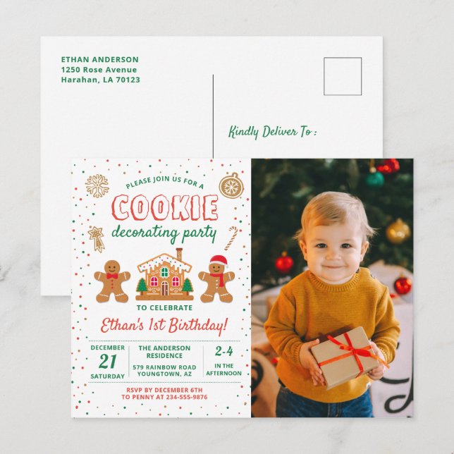 Cookie Decorating Birthday Photo Invitation Postcard (Front/Back)