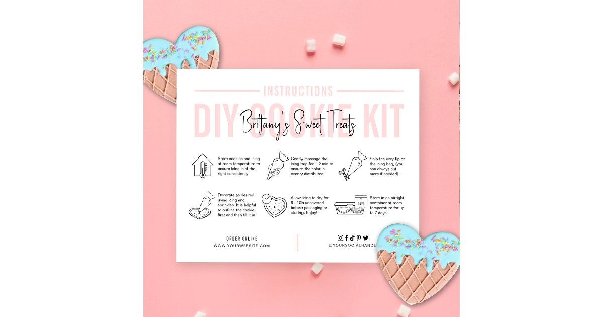 Cookie Decorating Kit Instructions Blush Pink Logo Thank You Card | Zazzle