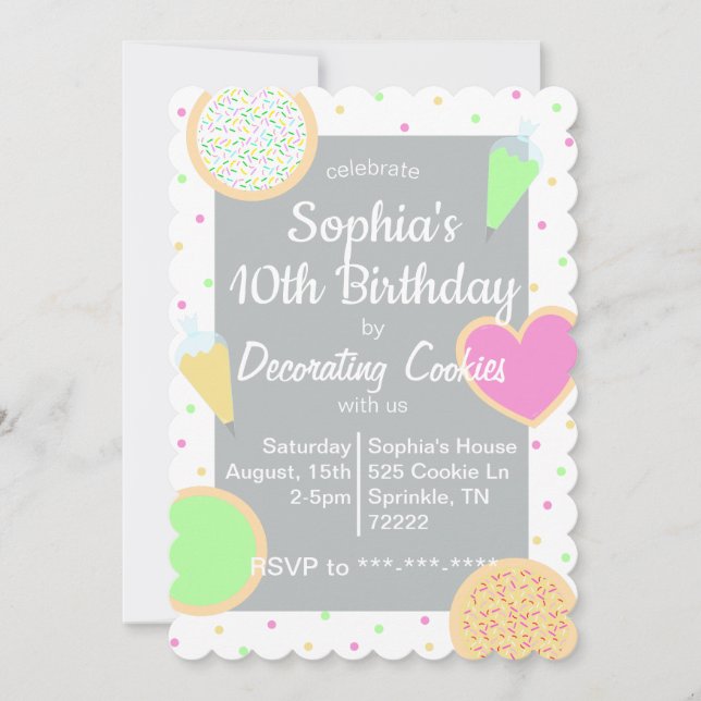 Cookie Decorating Polka Dot Birthday Invitation (Front)