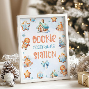 Cookie decorating station Blue Christmas Birthday Poster