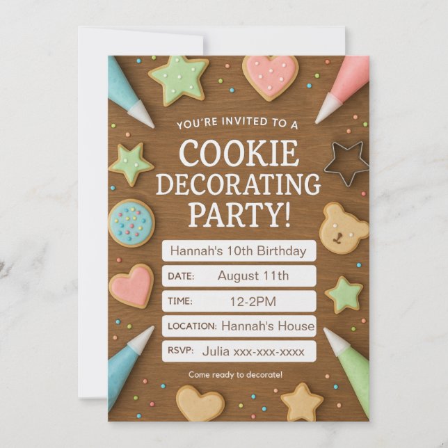 Cookie Decorating Wood Birthday Invitation (Front)