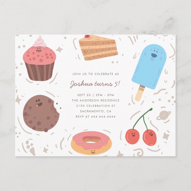 Cookie Doughnut & Ice Cream Sweet Kids' Birthday Invitation Postcard (Front)