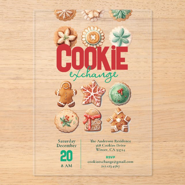 Cookie Exchange Cute Christmas Holiday Party Acrylic Invitations (Front)