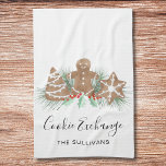 Cookie Exchange Tea Towel<br><div class="desc">This Cookie Exchange Party kitchen towel is decorated with watercolor cookies,  festive greenery,  and berries.
Easily customisable.
Because we create our artwork you won't find this exact image from other designers.
Original Watercolor © Michele Davies.</div>