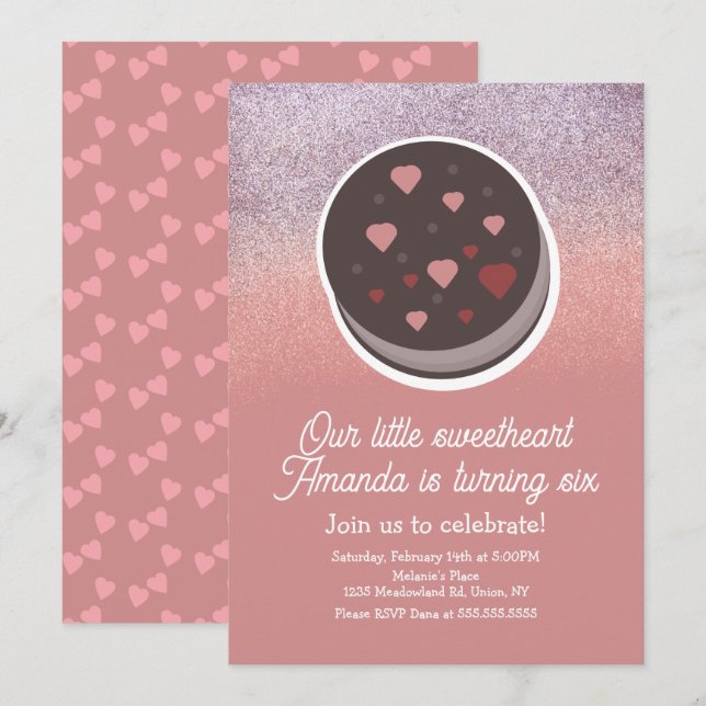 Cookie Faux Glitter Valentines Day Birthday Party  Invitation (Front/Back)