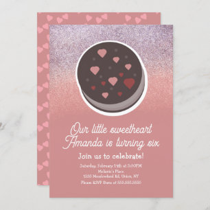 Cookie Faux Glitter Valentines Day Birthday Party Invitation