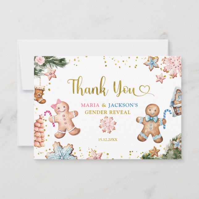 Cookie Gingerbread Gender Reveal Thank You Card (Front)