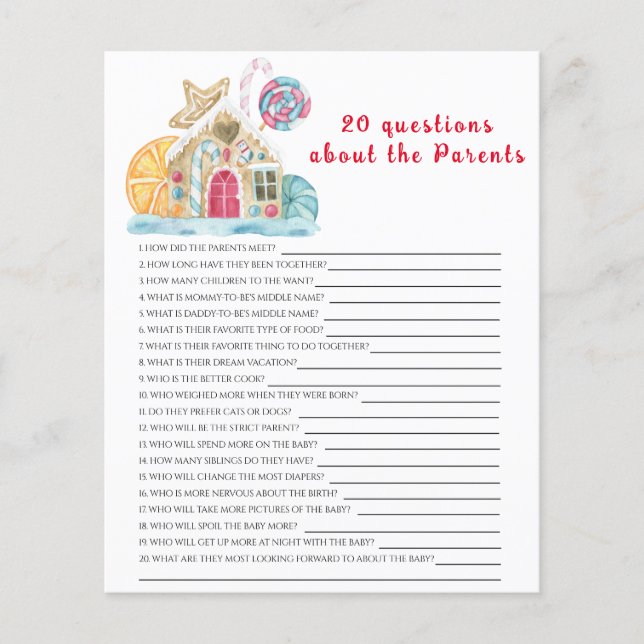 Cookie house - 20 questions about the parent game (Front)