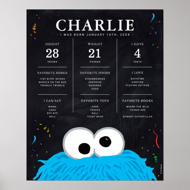 Cookie Monster | 1st Birthday Milestone Poster (Front)