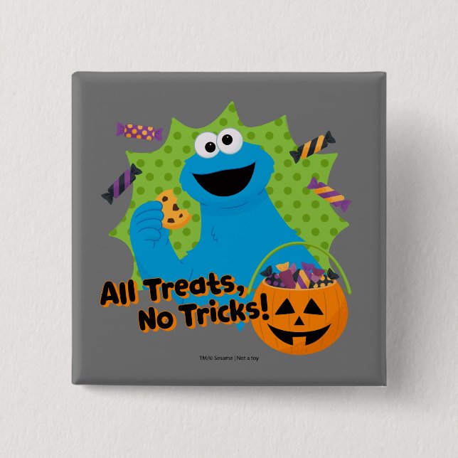 Cookie Monster | All Treats, No Tricks! 15 Cm Square Badge (Front)