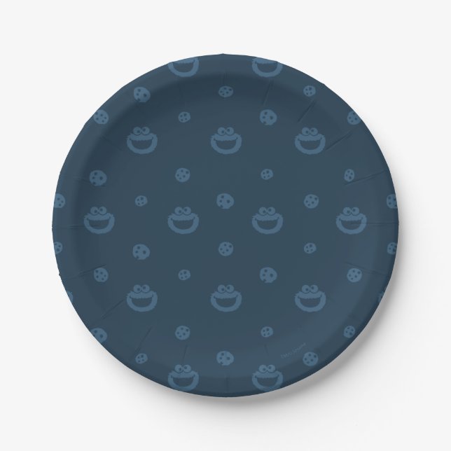 Cookie Monster and Cookies Blue Navy Pattern Paper Plate (Front)