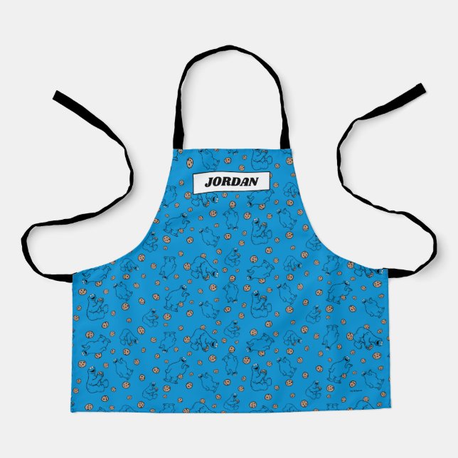 Cookie Monster and Cookies Blue Pattern Apron (Front)