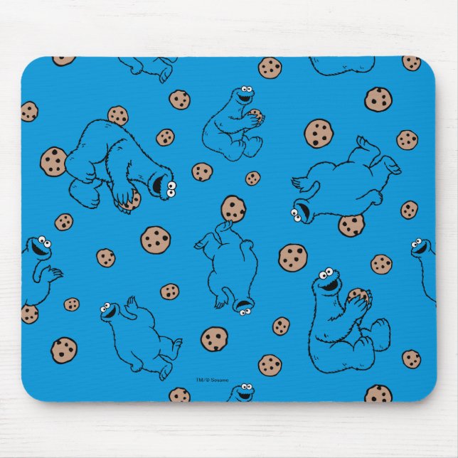 Cookie Monster and Cookies Blue Pattern Mouse Mat (Front)