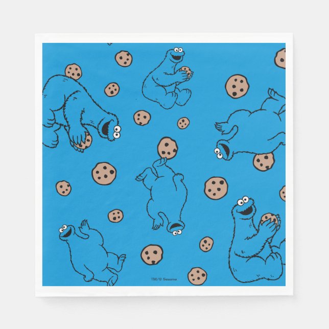 Cookie Monster and Cookies Blue Pattern Napkin (Front)
