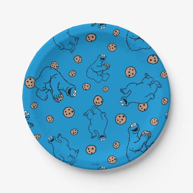 Cookie Monster and Cookies Blue Pattern Paper Plate (Front)