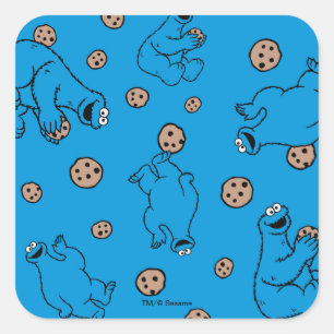 Cookie Monster and Cookies Blue Pattern Square Sticker