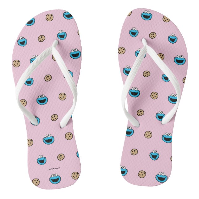 Cookie Monster and Cookies Pink Pattern Flip Flops (Footbed)