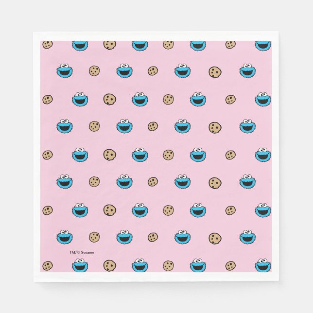 Cookie Monster and Cookies Pink Pattern Napkin (Front)