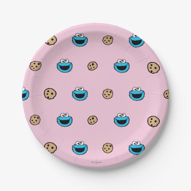 Cookie Monster and Cookies Pink Pattern Paper Plate (Front)