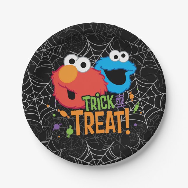 Cookie Monster and Elmo - Trick or Treat Paper Plate (Front)