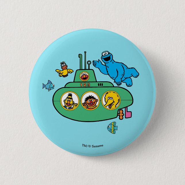 Cookie Monster and Sesame Pals Submarine 6 Cm Round Badge (Front)