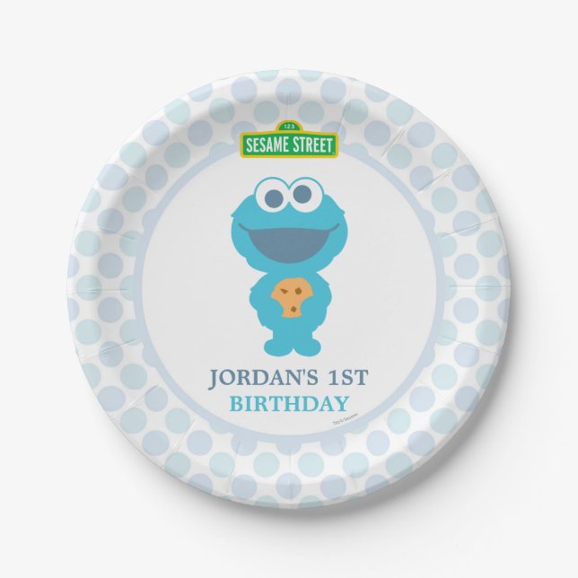 Cookie Monster Baby Birthday Paper Plate (Front)