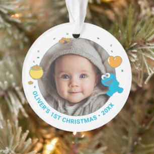 Cookie Monster Baby First Christmas Photo Ornament