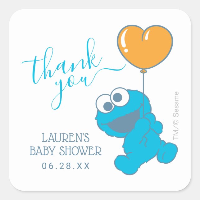 Cookie Monster Baby Shower Thank You Square Sticker (Front)