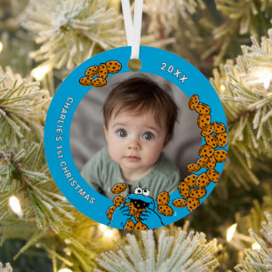 Cookie Monster Baby's 1st Christmas Photo Metal Or Metal Tree Decoration