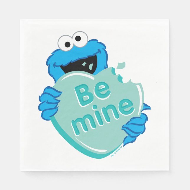 Cookie Monster "Be Mine" Valentine's Heart Candy Napkin (Front)