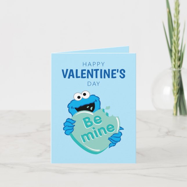 Cookie Monster "Be Mine" Valentine's Heart Candy Note Card (Front)