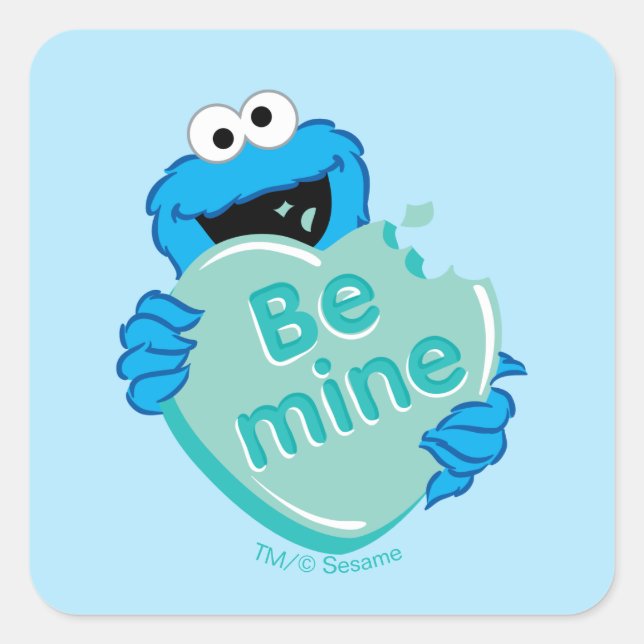 Cookie Monster "Be Mine" Valentine's Heart Candy Square Sticker (Front)