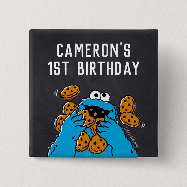 Cookie Monster Birthday Chalkboard 15 Cm Square Badge (Front)