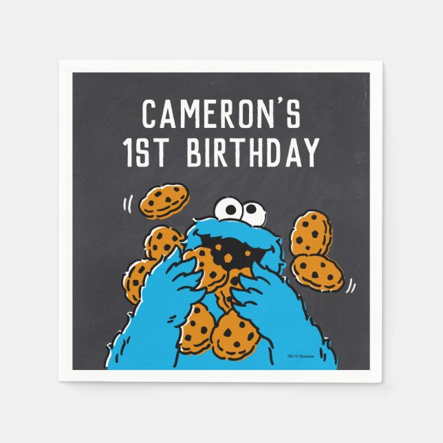 Cookie Monster Birthday Chalkboard  Napkin (Front)
