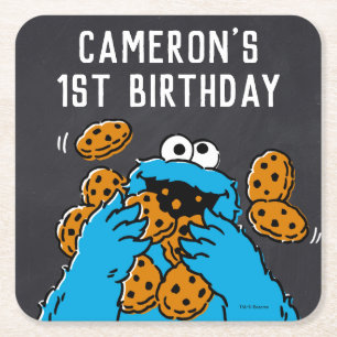 Cookie Monster Birthday Chalkboard Square Paper Coaster